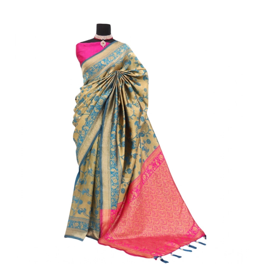 Amfyn Women's Banarasi Printed Saree With Unstitched Blouse 5.5Mtr (Goldan)