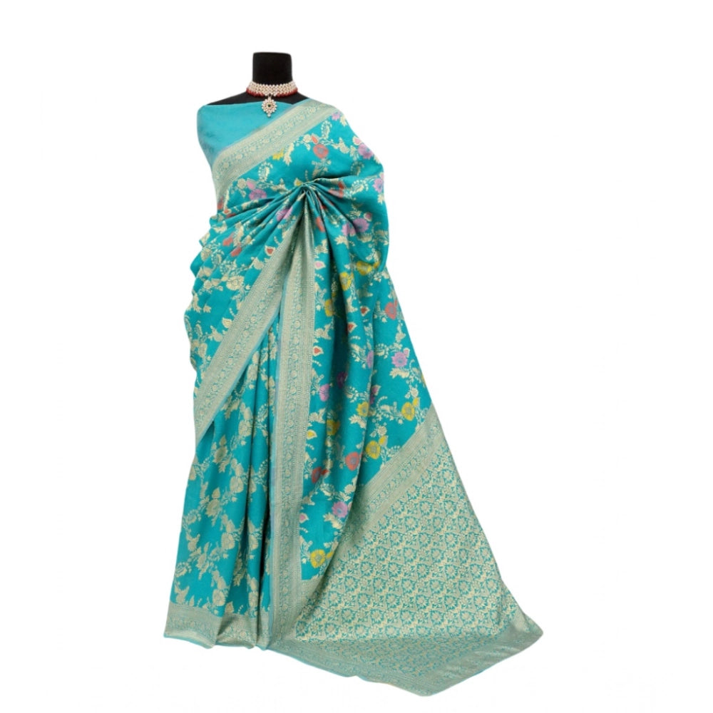 Amfyn Women's Banarasi Printed Saree With Unstitched Blouse 5.5Mtr (Rama)