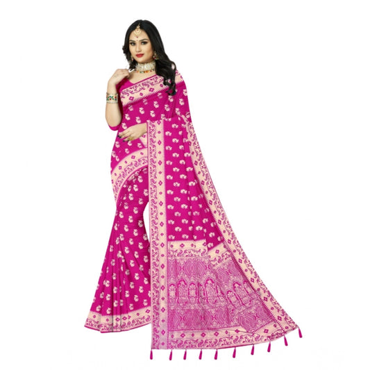 Amfyn Women's Satin Printed Saree With Unstitched Blouse 5.5Mtr (Rani)