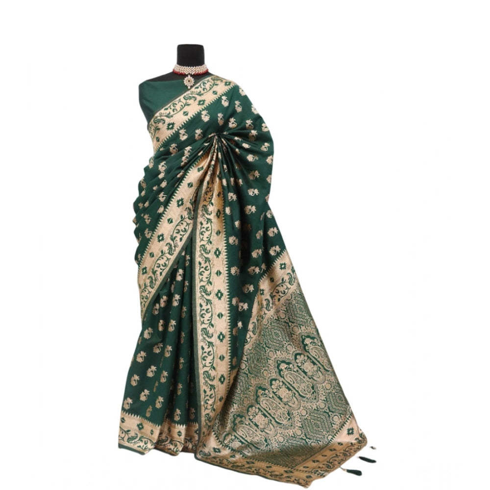 Amfyn Women's Satin Printed Saree With Unstitched Blouse 5.5Mtr (Green)