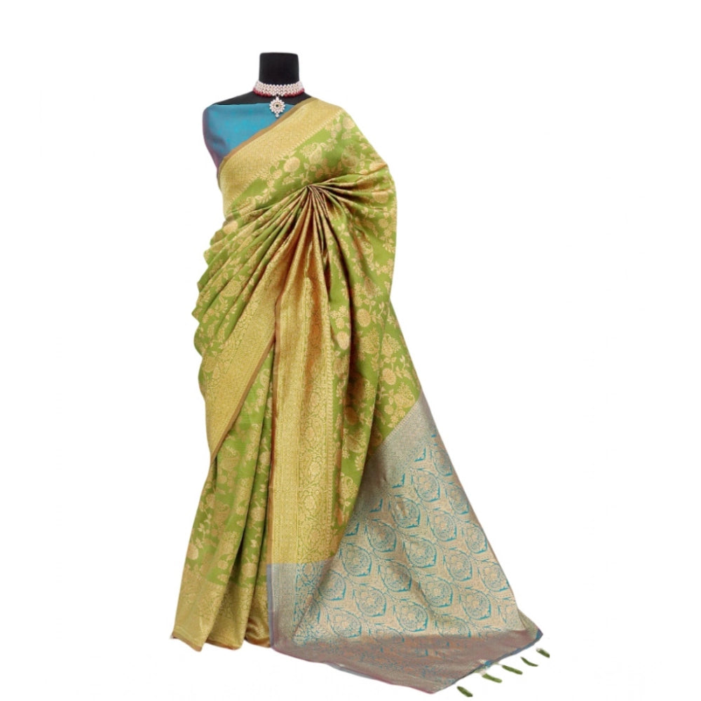 Amfyn Women's Banarasi Printed Saree With Unstitched Blouse 5.5Mtr (Mehendi Green)