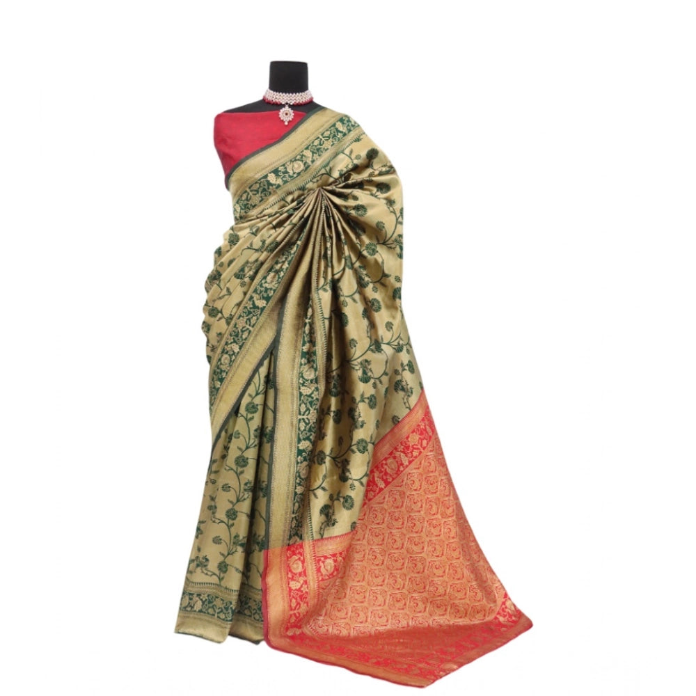 Amfyn Women's Banarasi Printed Saree With Unstitched Blouse 5.5Mtr (Goldan)