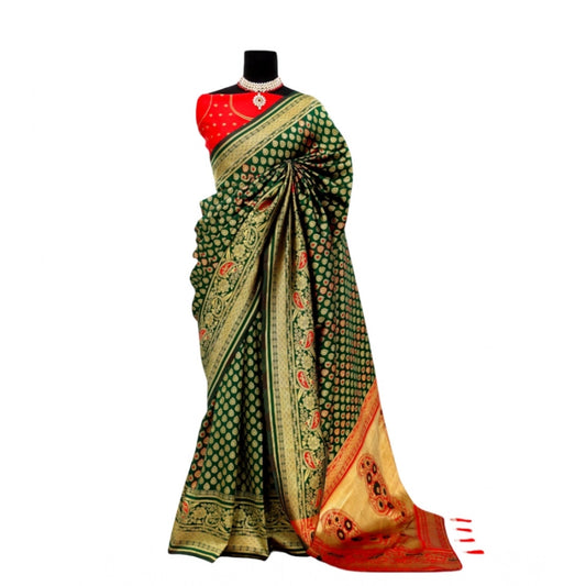 Amfyn Women's Banarasi Printed Saree With Unstitched Blouse 5.5Mtr (Green)