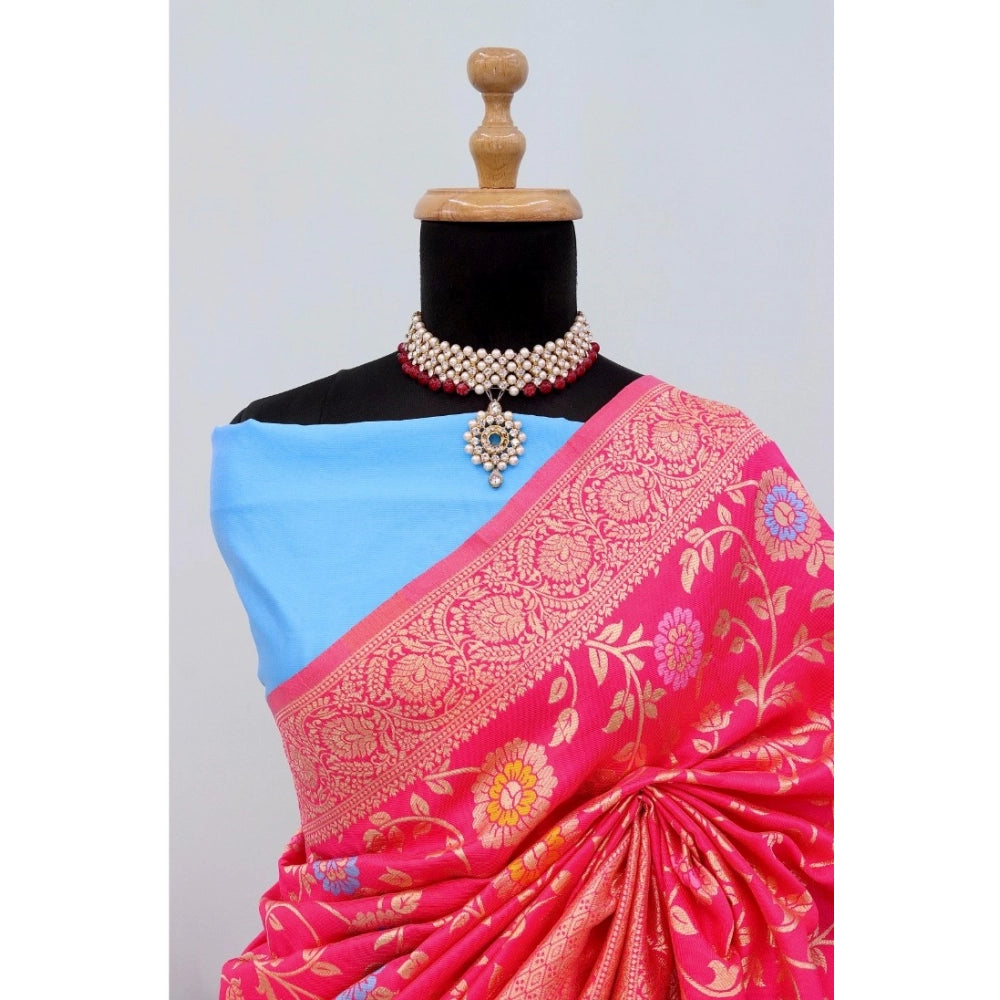 Amfyn Women's Banarasi Printed Saree With Unstitched Blouse 5.5Mtr (Rani)