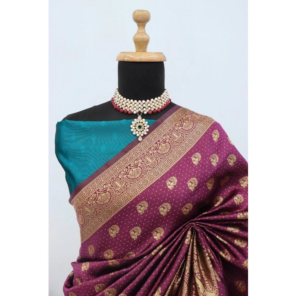 Amfyn Women's Banarasi Printed Saree With Unstitched Blouse 5.5Mtr (Purple)