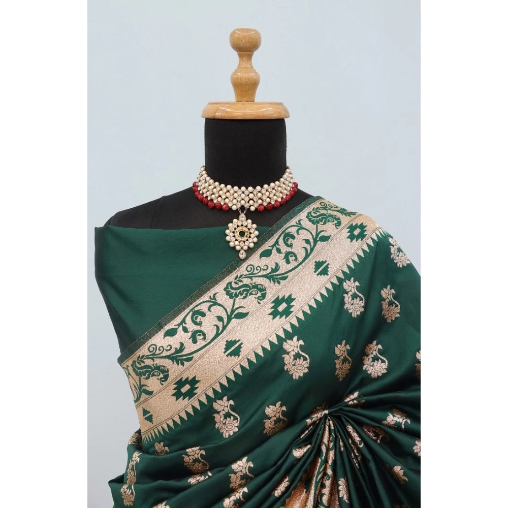 Amfyn Women's Satin Printed Saree With Unstitched Blouse 5.5Mtr (Green)