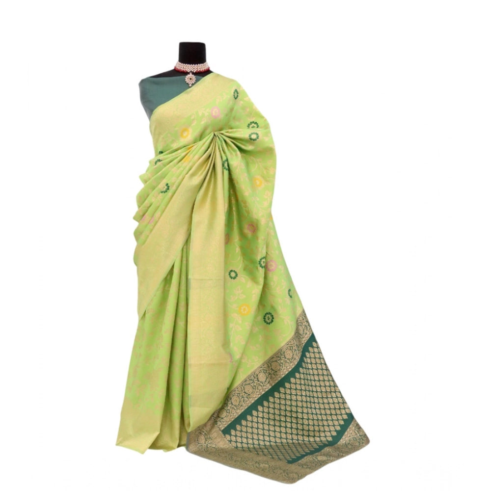 Amfyn Women's Banarasi Printed Saree With Unstitched Blouse 5.5Mtr (Green)