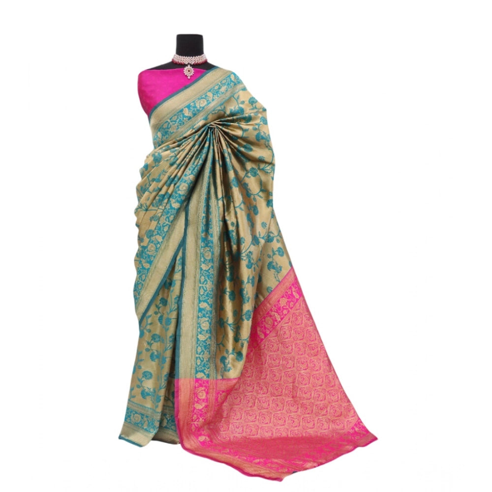 Amfyn Women's Banarasi Printed Saree With Unstitched Blouse 5.5Mtr (Goldan)