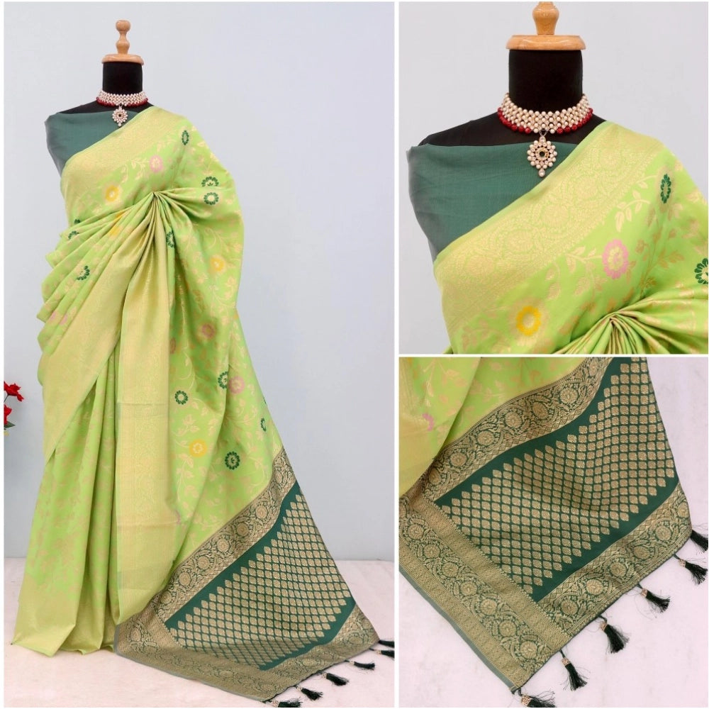 Amfyn Women's Banarasi Printed Saree With Unstitched Blouse 5.5Mtr (Green)