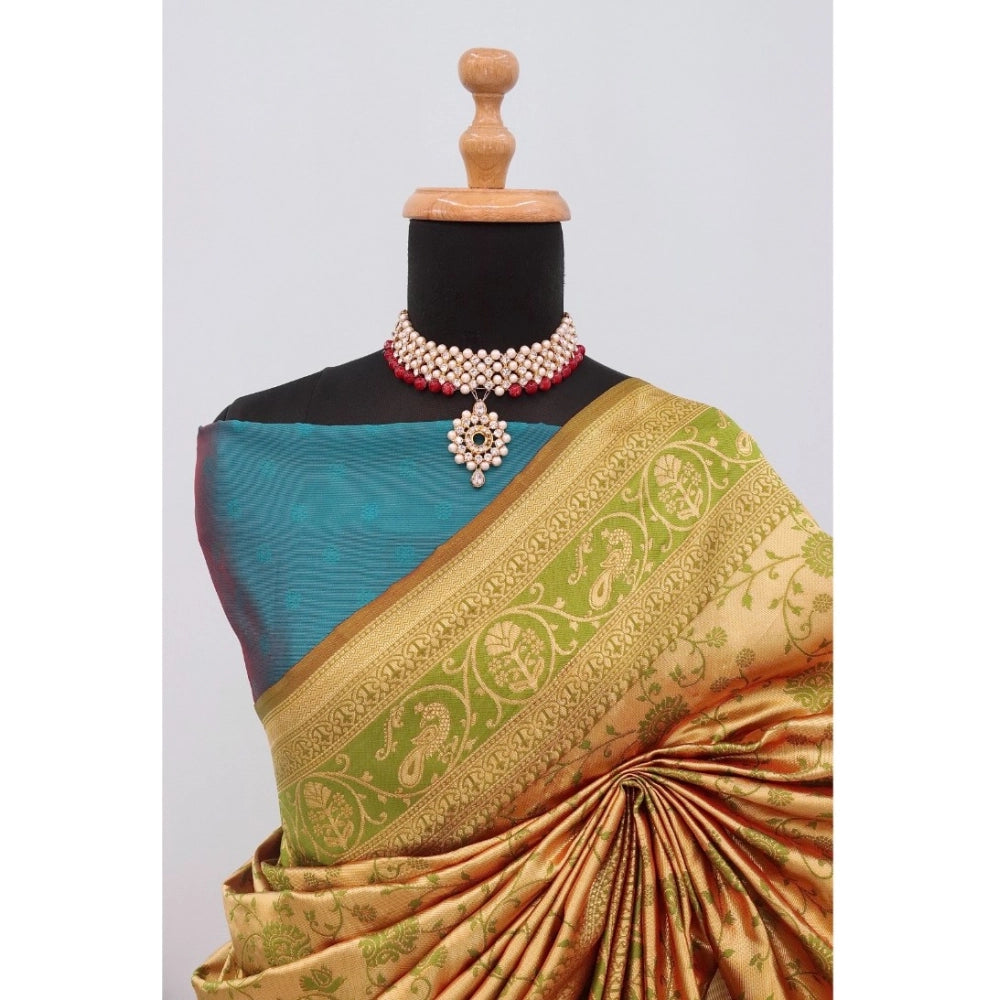 Amfyn Women's Banarasi Printed Saree With Unstitched Blouse 5.5Mtr (Goldan)