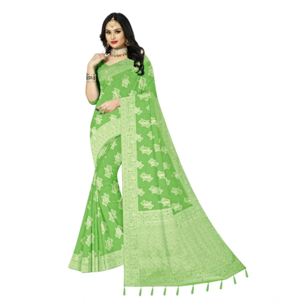 Amfyn Women's Cotton Printed Saree With Unstitched Blouse 5.5Mtr (Green)