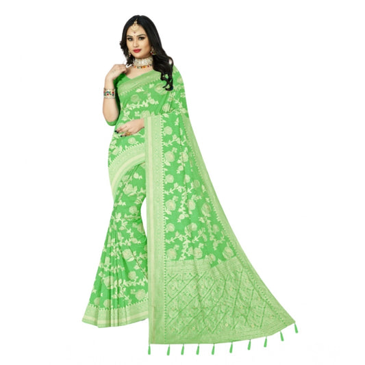 Amfyn Women's Cotton Printed Saree With Unstitched Blouse 5.5Mtr (Green)