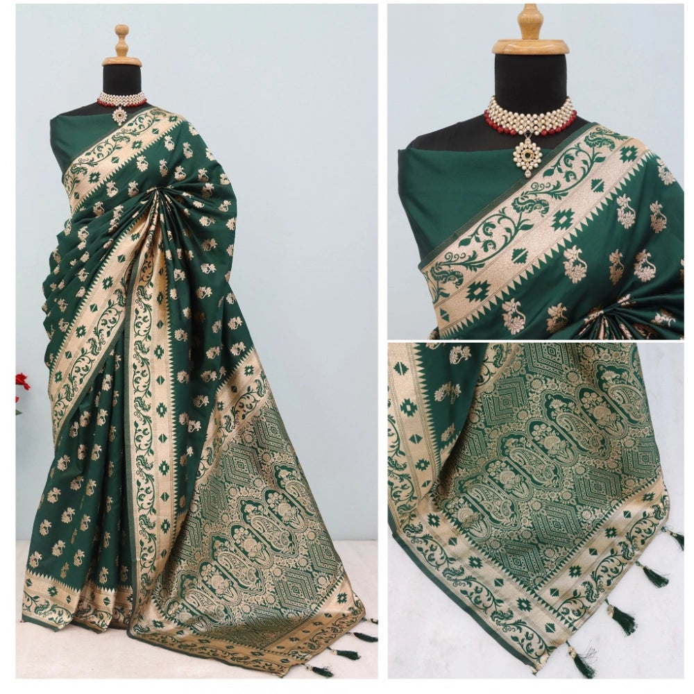 Amfyn Women's Satin Printed Saree With Unstitched Blouse 5.5Mtr (Green)