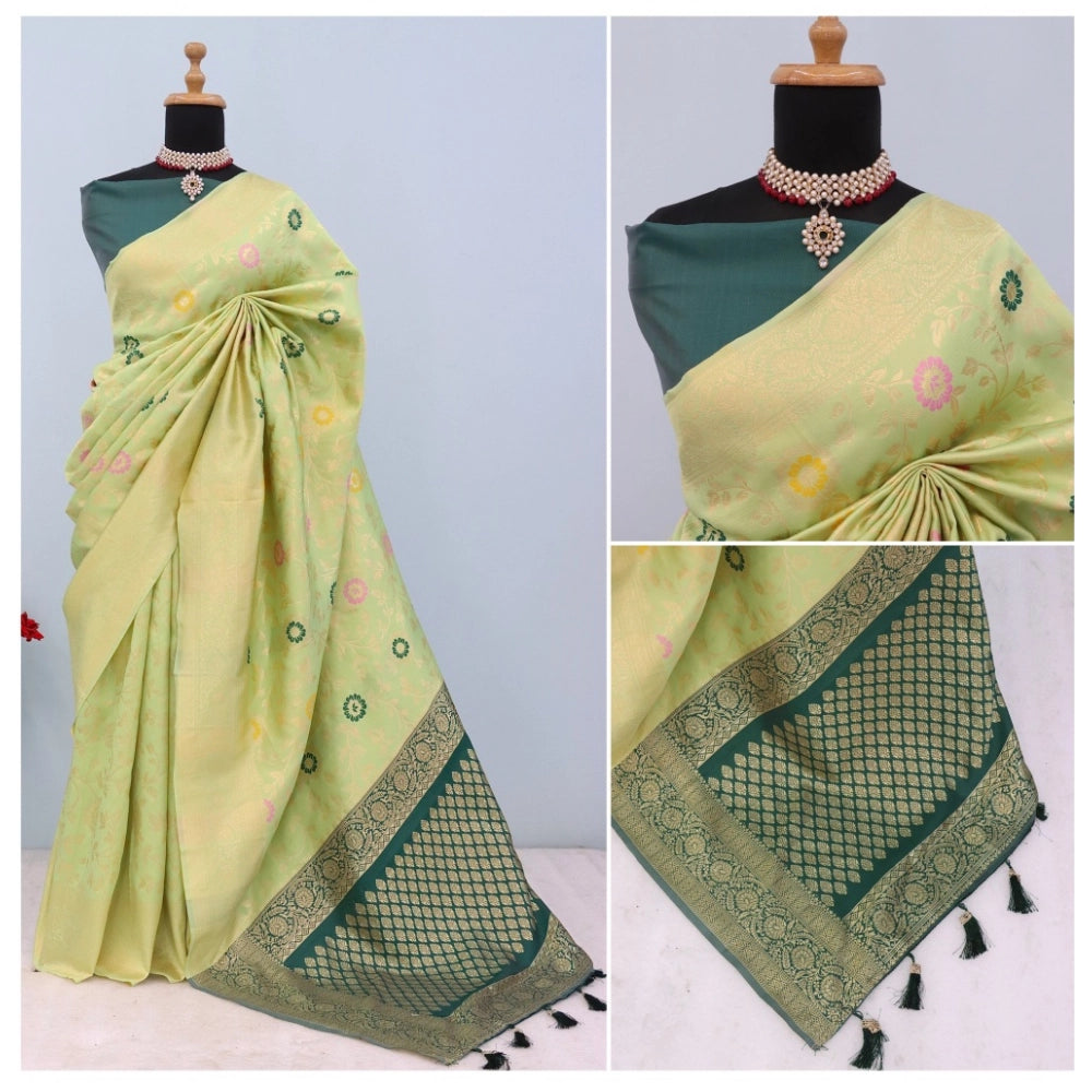 Amfyn Women's Banarasi Printed Saree With Unstitched Blouse 5.5Mtr (Light Green)