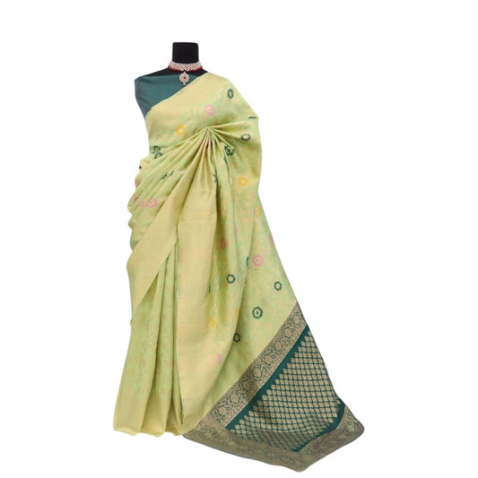 Amfyn Women's Banarasi Printed Saree With Unstitched Blouse 5.5Mtr (Light Green)
