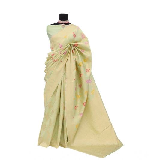 Amfyn Women's Banarasi Printed Saree With Unstitched Blouse 5.5Mtr (Pista)