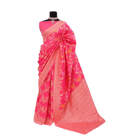 Amfyn Women's Banarasi Printed Saree With Unstitched Blouse 5.5Mtr (Rani)