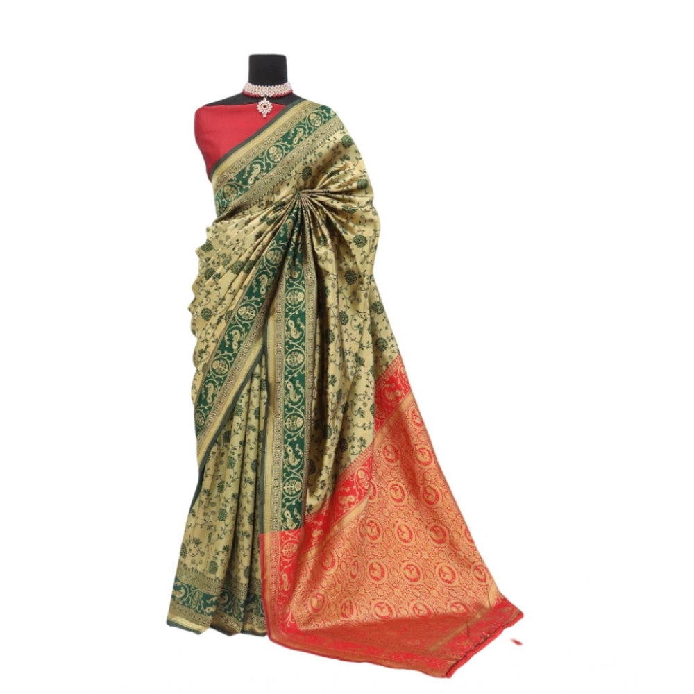 Amfyn Women's Banarasi Printed Saree With Unstitched Blouse 5.5Mtr (Goldan)