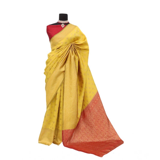 Amfyn Women's Banarasi Printed Saree With Unstitched Blouse 5.5Mtr (Yellow)