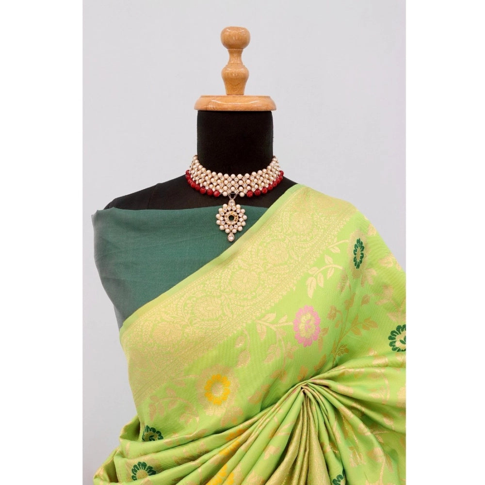Amfyn Women's Banarasi Printed Saree With Unstitched Blouse 5.5Mtr (Green)