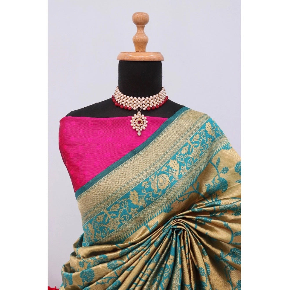 Amfyn Women's Banarasi Printed Saree With Unstitched Blouse 5.5Mtr (Goldan)