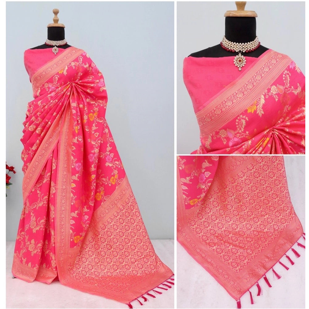 Amfyn Women's Banarasi Printed Saree With Unstitched Blouse 5.5Mtr (Rani)