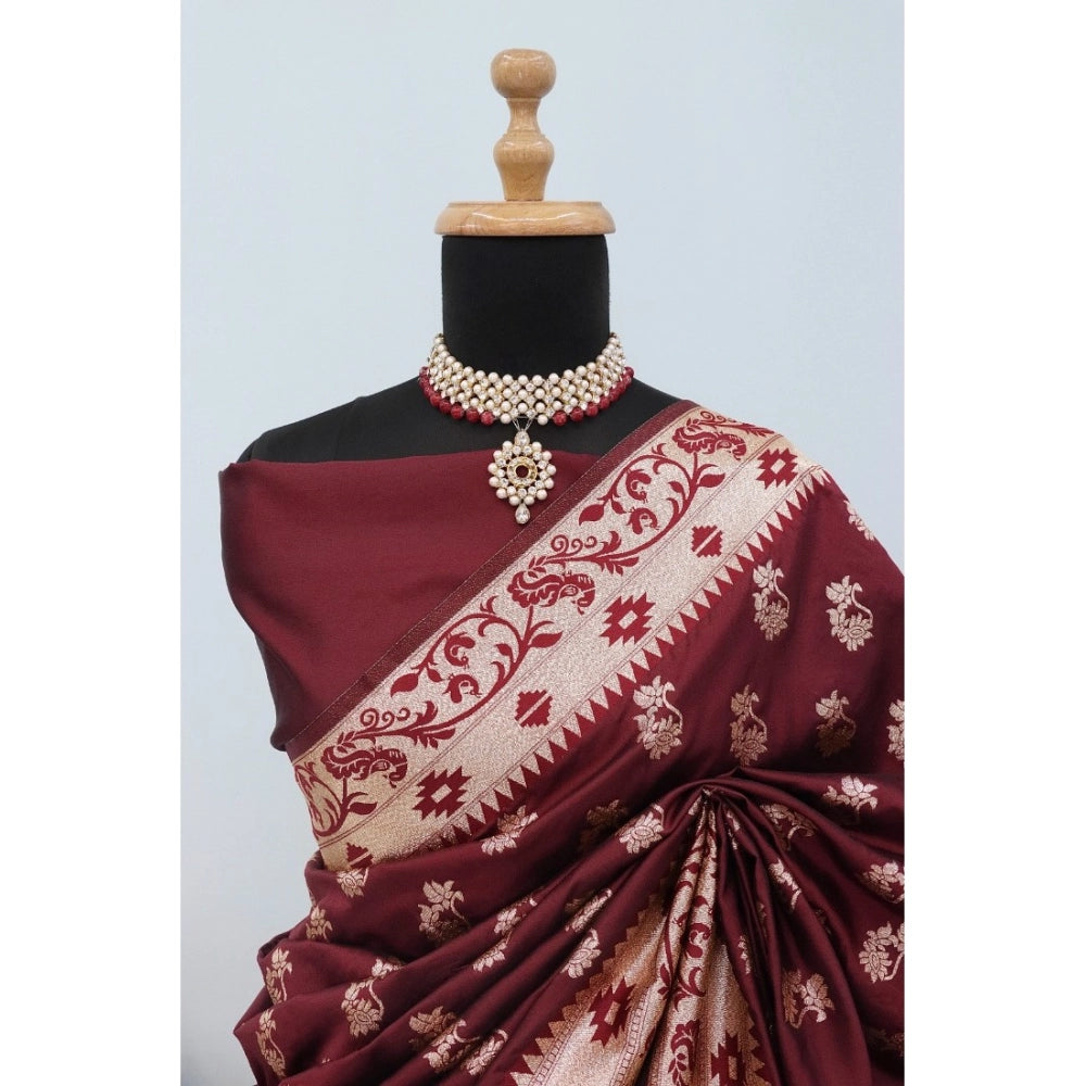 Amfyn Women's Satin Printed Saree With Unstitched Blouse 5.5Mtr (Brown)