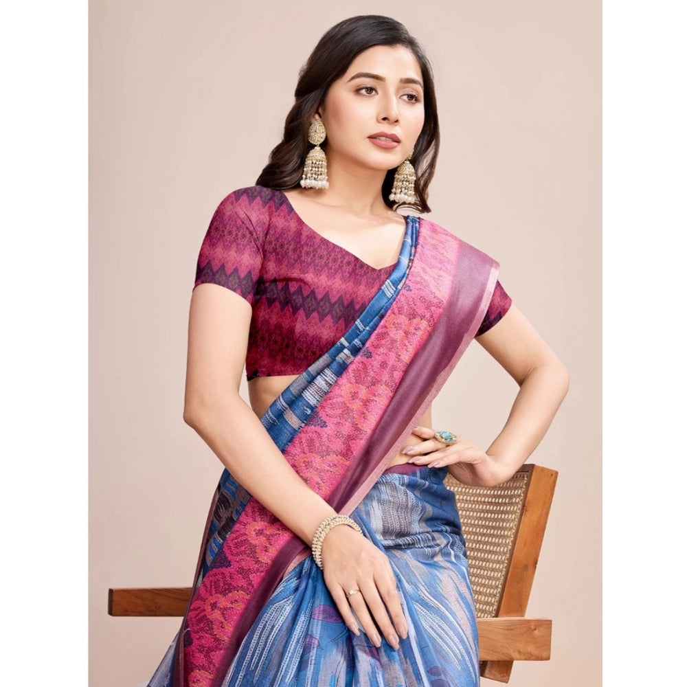 Amfyn Women's Georgette Embroidered  Saree With Unstitched Blouse (5.5Mtr, Blue)