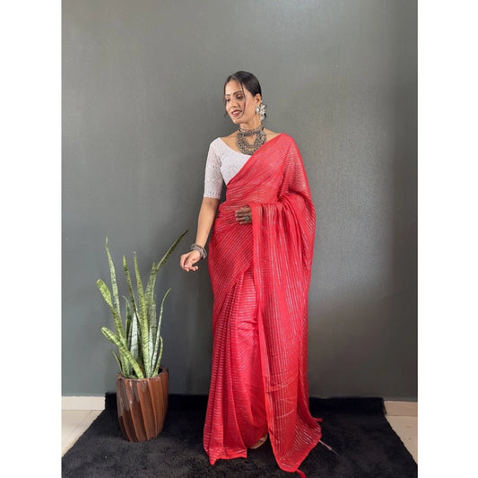 Amfyn Women's Chiffon Woven Bollywood Saree With Unstitched Blouse (5.5Mtr, Red)
