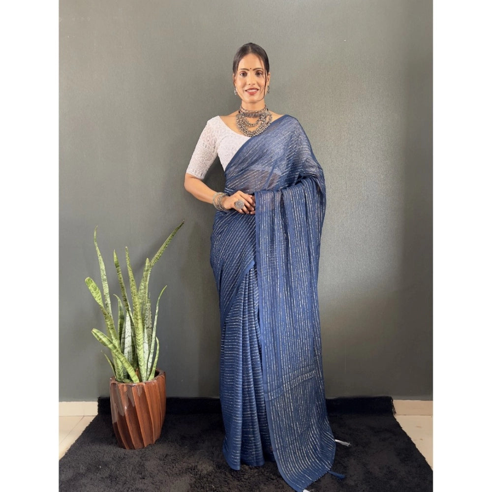 Amfyn Women's Chiffon Woven Bollywood Saree With Unstitched Blouse (5.5Mtr, Navy)