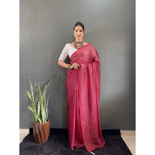 Amfyn Women's Chiffon Woven Bollywood Saree With Unstitched Blouse (5.5Mtr, Pink)