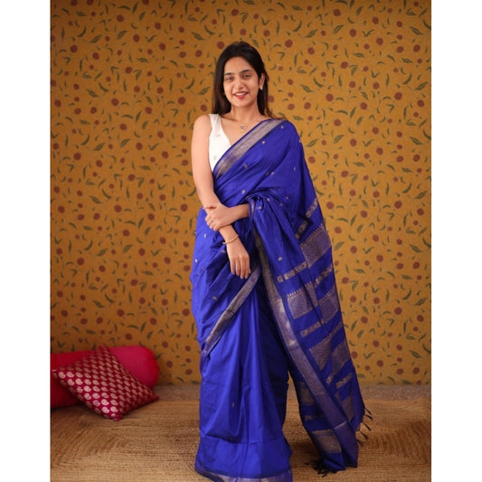 Amfyn Women's Silk Blend Self Design Bollywood Saree With Unstitched Blouse (5.5Mtr, Blue)