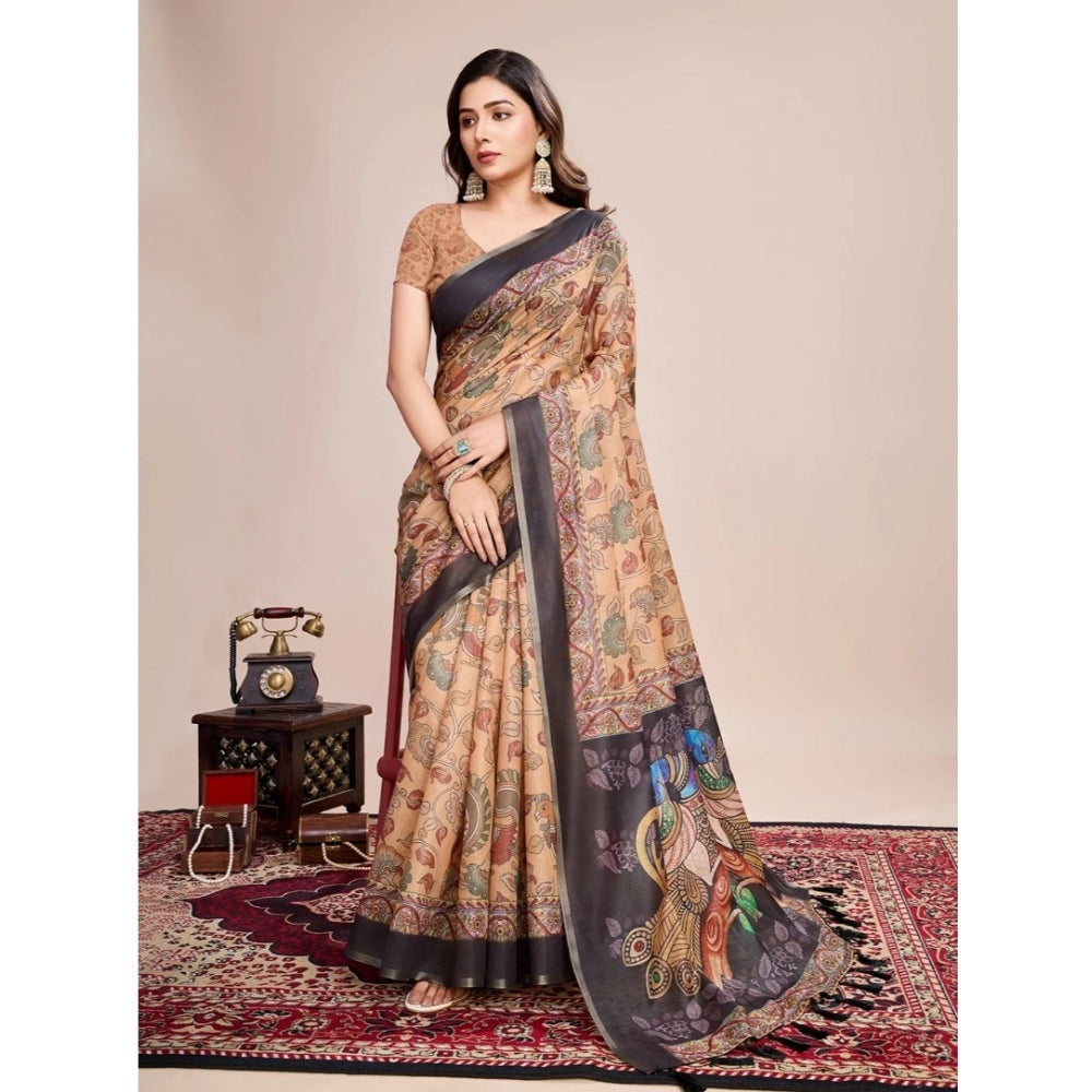 Amfyn Women's Georgette Embroidered  Saree With Unstitched Blouse (5.5Mtr, Brown)