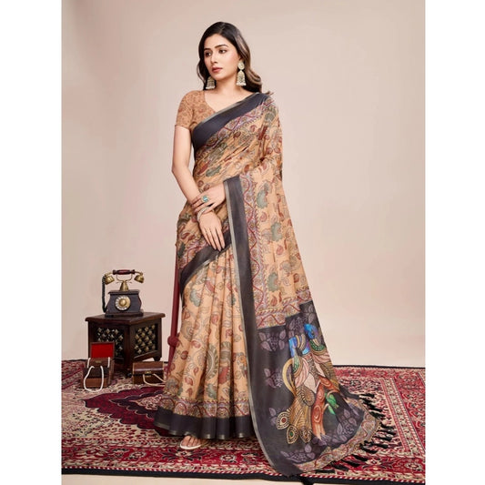 Amfyn Women's Georgette Embroidered  Saree With Unstitched Blouse (5.5Mtr, Brown)