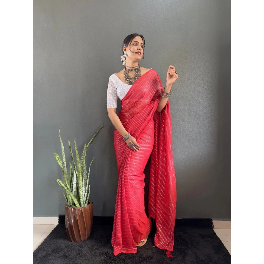 Amfyn Women's Chiffon Woven Bollywood Saree With Unstitched Blouse (5.5Mtr, Red)