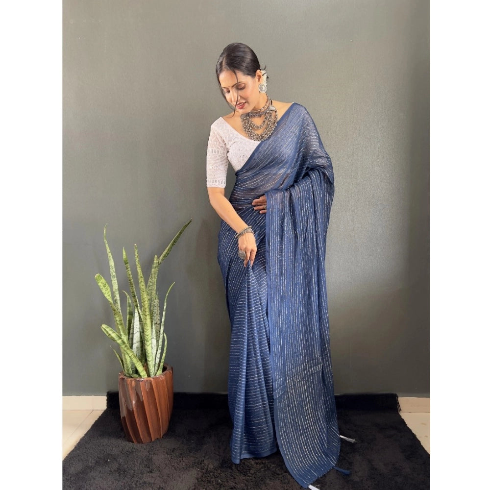 Amfyn Women's Chiffon Woven Bollywood Saree With Unstitched Blouse (5.5Mtr, Navy)