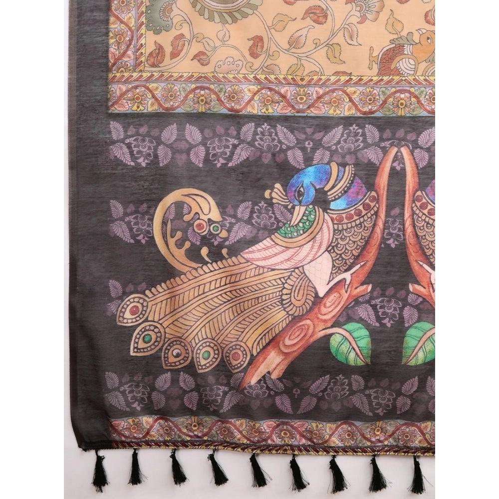 Amfyn Women's Georgette Embroidered  Saree With Unstitched Blouse (5.5Mtr, Brown)