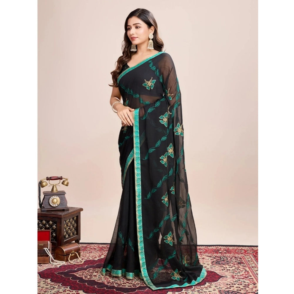Amfyn Women's Georgette Printed  Saree With Unstitched Blouse (5.5Mtr, Rama)
