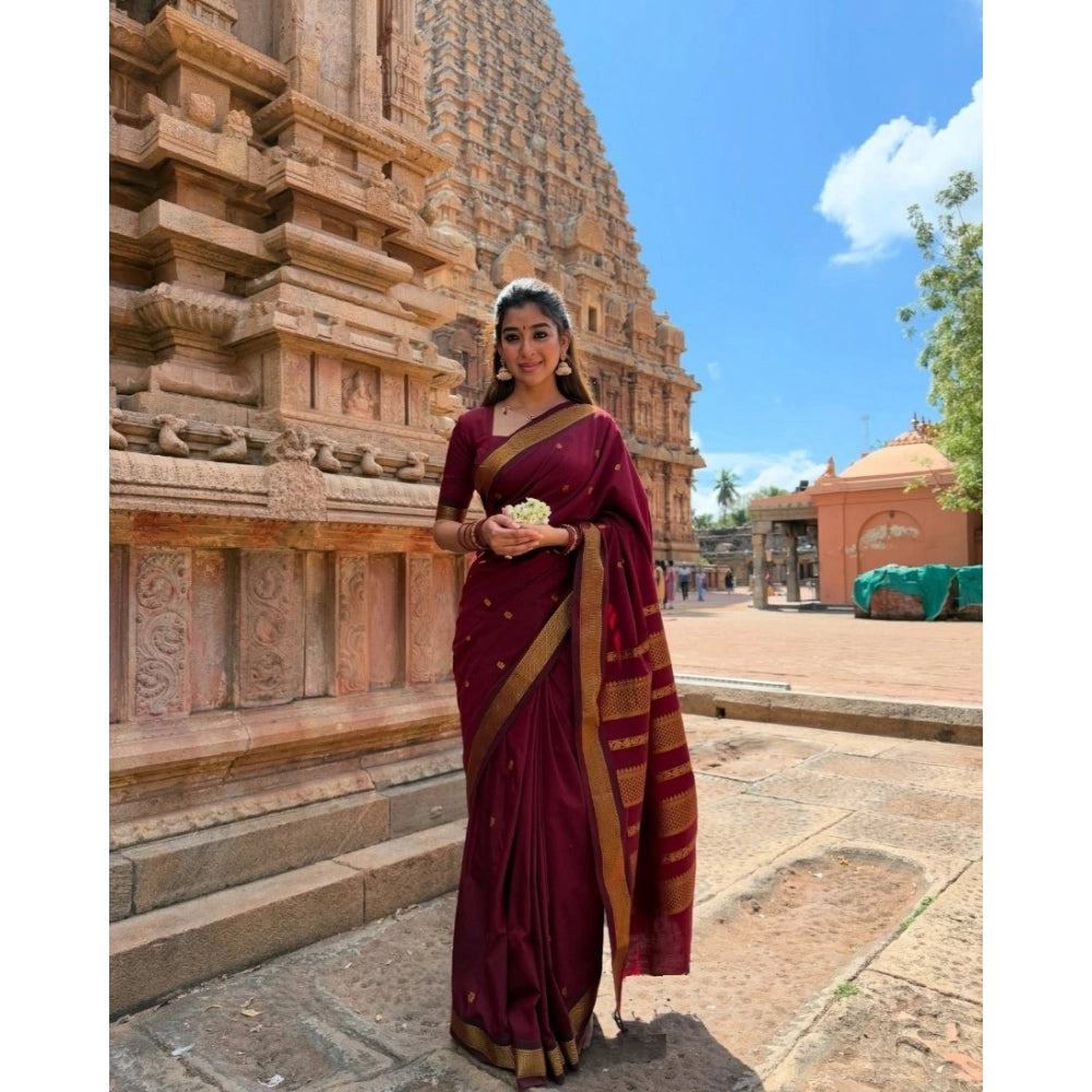 Amfyn Women's Jacquard Self Design Bollywood Saree With Unstitched Blouse (5.5Mtr, Maroon)