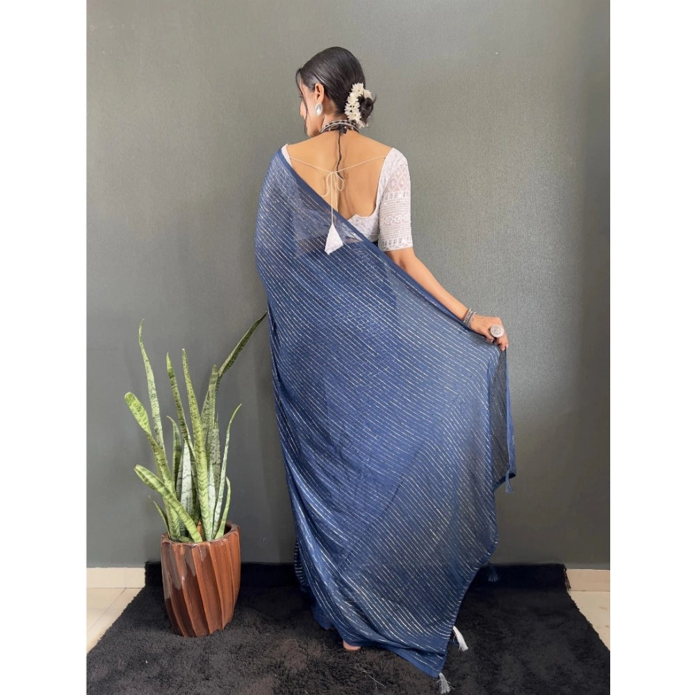 Amfyn Women's Chiffon Woven Bollywood Saree With Unstitched Blouse (5.5Mtr, Navy)