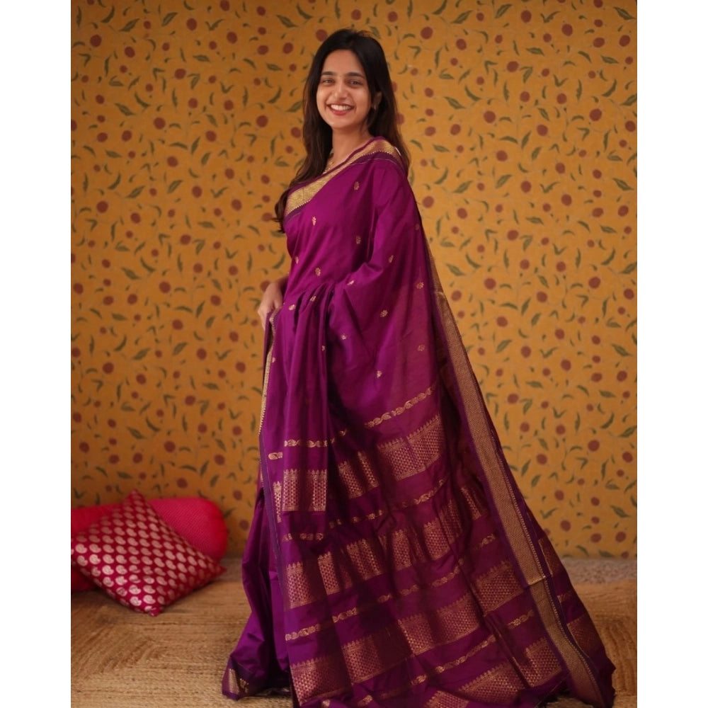Amfyn Women's Silk Blend Self Design Bollywood Saree With Unstitched Blouse (5.5Mtr, Purple)