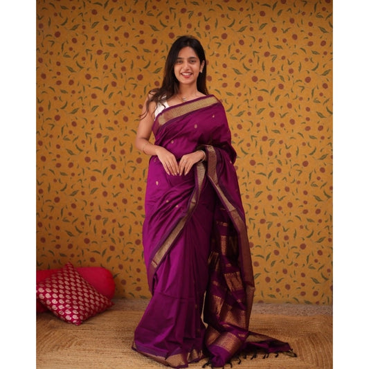 Amfyn Women's Silk Blend Self Design Bollywood Saree With Unstitched Blouse (5.5Mtr, Purple)