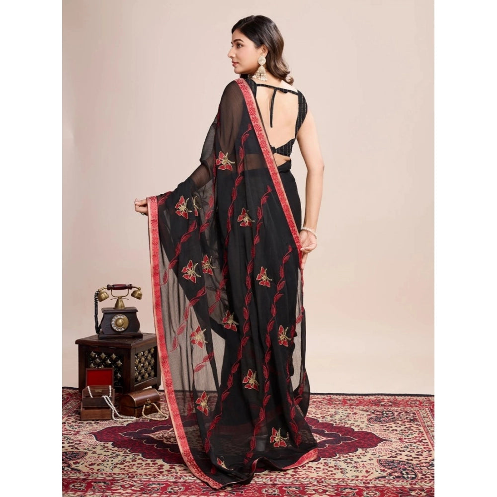 Amfyn Women's Georgette Printed  Saree With Unstitched Blouse (5.5Mtr, Red)