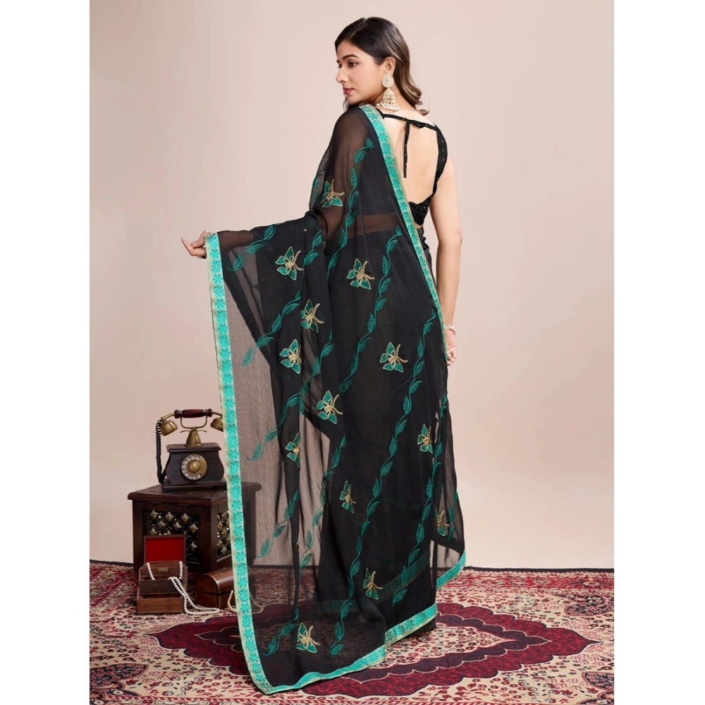 Amfyn Women's Georgette Printed  Saree With Unstitched Blouse (5.5Mtr, Rama)