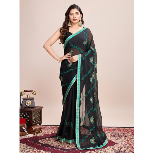 Amfyn Women's Georgette Printed  Saree With Unstitched Blouse (5.5Mtr, Rama)