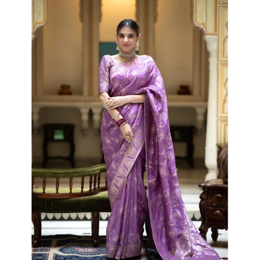 Amfyn Women's Art Silk Embellished Kanjivaram Saree With Unstitched Blouse (5.5Mtr, Lavender)