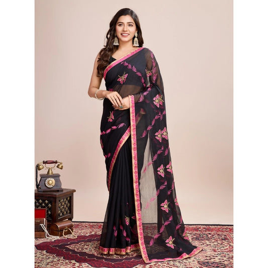 Amfyn Women's Georgette Printed  Saree With Unstitched Blouse (5.5Mtr, Pink)