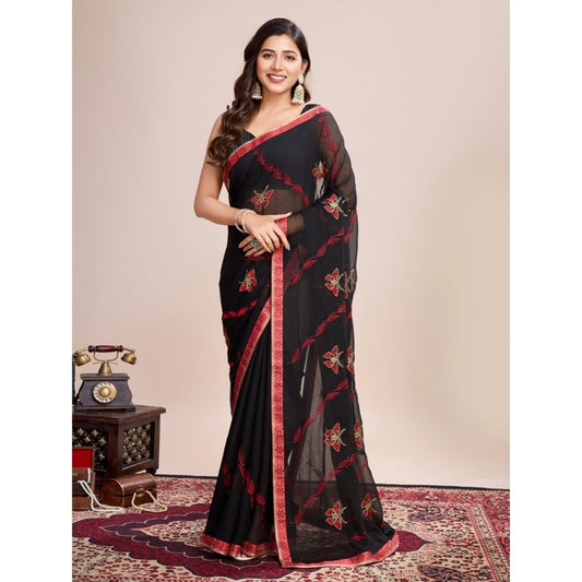 Amfyn Women's Georgette Printed  Saree With Unstitched Blouse (5.5Mtr, Red)