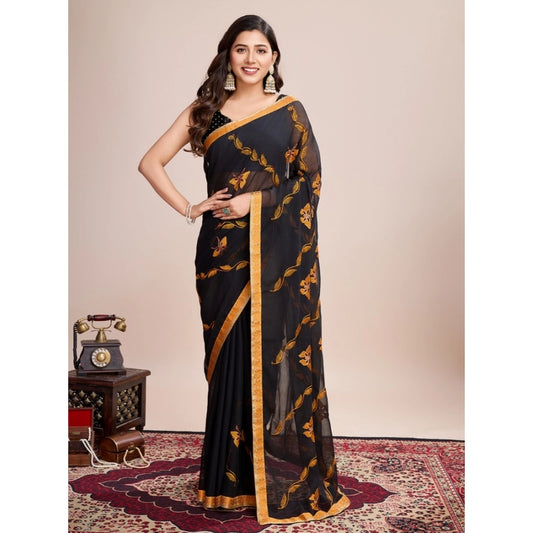 Amfyn Women's Georgette Printed  Saree With Unstitched Blouse (5.5Mtr, Orange)