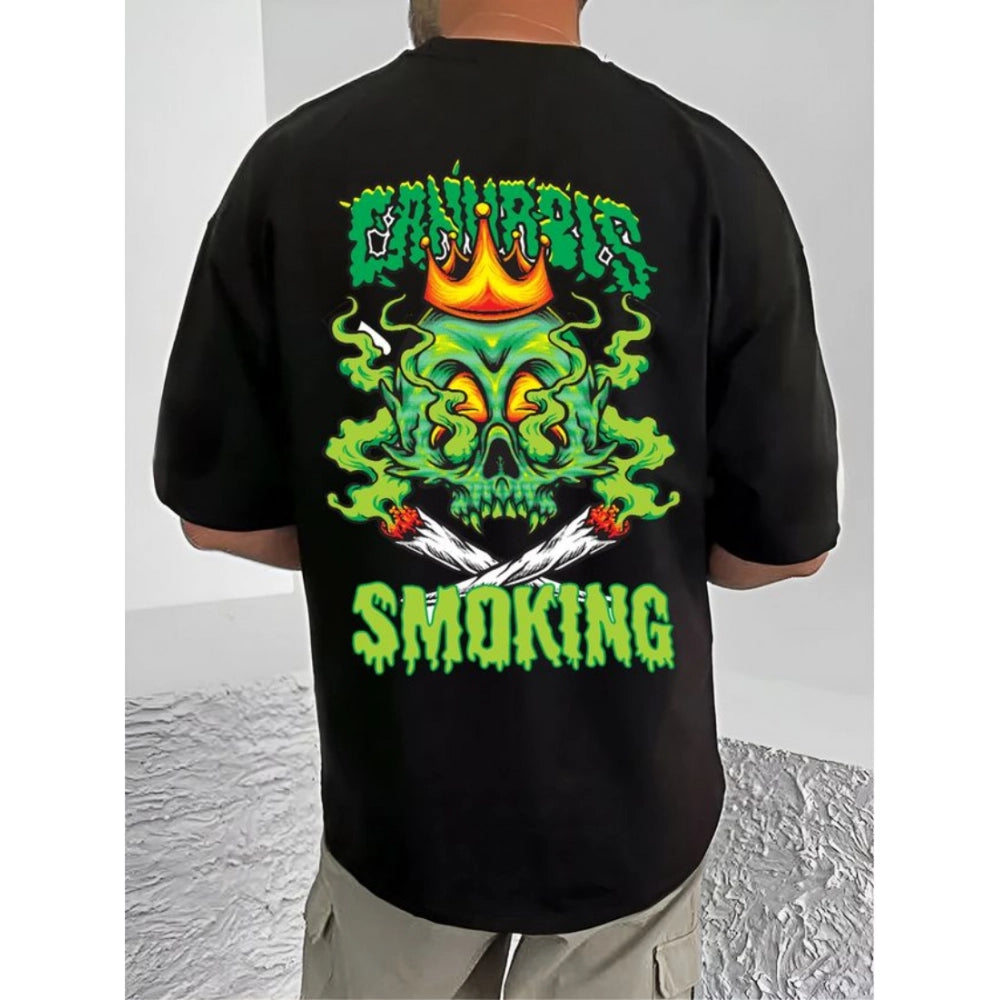 Amfyn Men's Casual Cotton Blend Printed Round Neck Half Sleeve T-Shirt (Black)